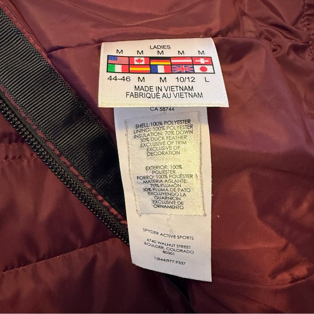 Spyder Women's Puffer Jacket Women’s Size Medium Down Duck Filled Burgundy - Picture 11 of 13